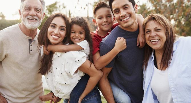 multi-generational family in park